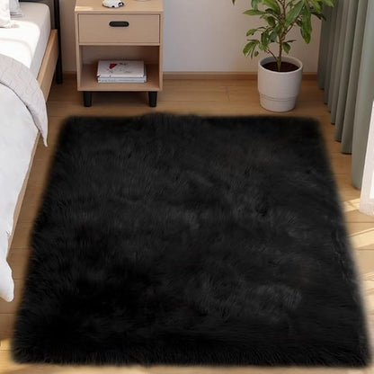 Goolela Black Fluffy Rug 4x6 Fuzzy Furry Shag Rug for Bedroom Living Room Faux Sheepskin Fur Area Carpet Rectangle
