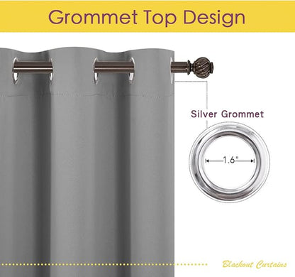 NICETOWN Silver Grey Blackout Curtain Panels for Bedroom, 2 Panels, W42 x L60 inches, Thermal Insulated Grommet Top Blackout Draperies and Drapes