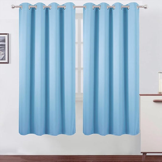 LEMOMO Blackout Curtains 66 x 72 Inch Long Sky Blue Curtains Set of 2 Panels Room Darkening Curtains for Bedroom and Living Room