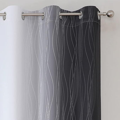 Estelar Textiler Ombre Greyish White and Black Blackout Curtains & Drapes 63 Inch Length 2 Panels for Bedroom, Thermal Insulated Full Light Blocking Grommet Blackout Drapes for Kids Room, 42Wx63L