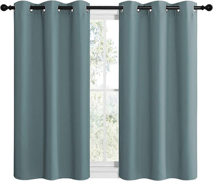 NICETOWN Modern Blackout Curtains Noise Reducing, Thermal Insulated and Privacy Room Darkening Drape Panels for Boy's Guest Room Door Small Short Window (Greyish Blue, 2 Panels, W42 x L40 -Inch)