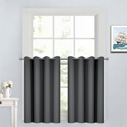 Yakamok Window Draperies Curtains Panels - Light Blocking Curtains, Grommet Top Small Drapes for Short Window/Basement(Dark Grey, 52Wx36L, 2 Panels)