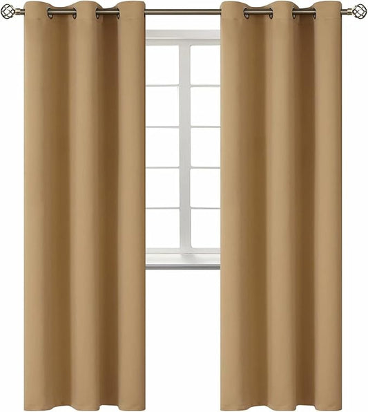 BGment Blackout Curtains for Living Room - Grommet Thermal Insulated Room Darkening Curtains for Bedroom, 2 Panels of 42 x 84 Inch, Khaki