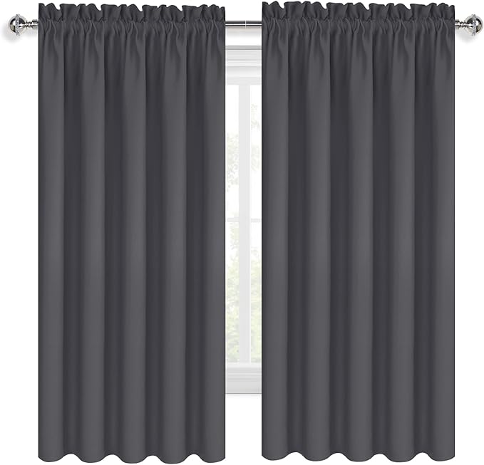 DWCN Bedroom Blackout Curtains 60 x 63 Inches Length 2 Panels Set, Solid Thermal Insulated Energy Saving Rod Pocket Window Treatment Curtains Blackout Drapes (W60 x L63 Inch, Dark Grey)