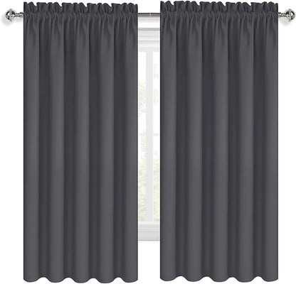 DWCN Bedroom Blackout Curtains 60 x 63 Inches Length 2 Panels Set, Solid Thermal Insulated Energy Saving Rod Pocket Window Treatment Curtains Blackout Drapes (W60 x L63 Inch, Dark Grey)
