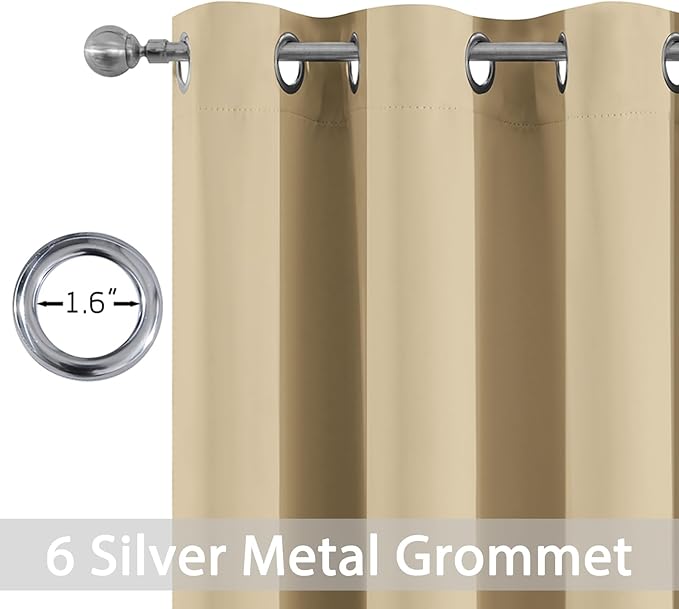 Yakamok Thermal Insulated Grommet Blackout Draperies/Drapes for Bedroom Window,Room Darkening Curtain Panels (2 Panels, W38 x L84 -Inch, Beige)