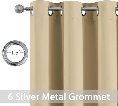 Yakamok Soft and Smooth Beige Curtains for Bedroom - Grommet Thermal Insulated Room Darkening Curtains for Living Room, Set of 2 Panels (38 x 54Inch, Beige)