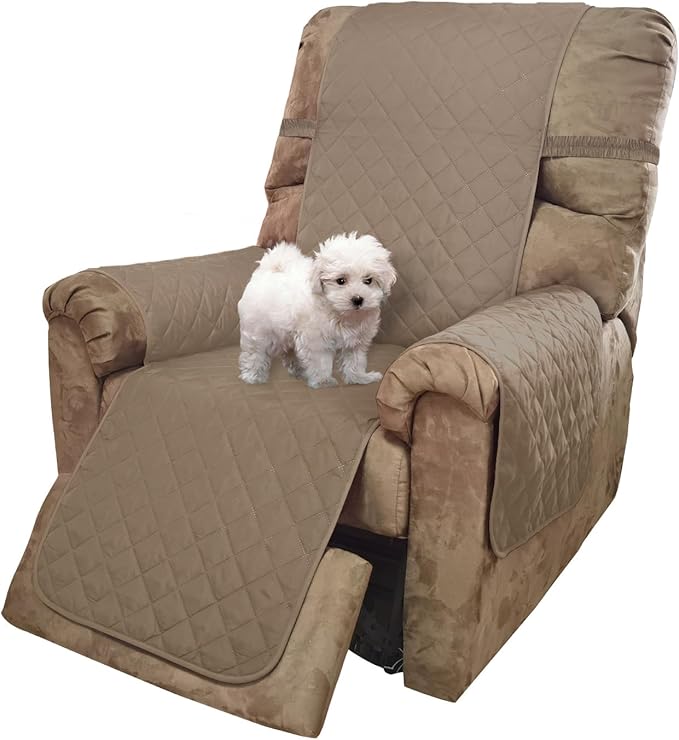U-NICE HOME Recliner Chair Covers Reversible Quilted Water Repellent Pet Protectors with Elastic Straps (23''Recliner Small, Taupe/Taupe)