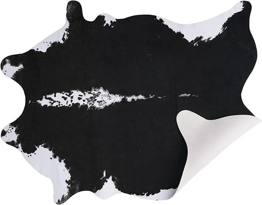 AROGAN 8x10 Feet Faux Cowhide Area Rugs for Living Room, Animal Skins Cow Hide Rug for Bedroom, Cool Western Christmas Decor, Thin Leather Cow Hide Carpets Fireplace Rug, Black