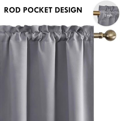 DWCN Blackout Curtains for Living Room Thermal Insulated, Energy Saving & Noise Reducing Bedroom Curtains, Grey, W 70x L 84 Inch, Set of 2 Rod Pocket Curtain Panels