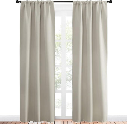 NICETOWN Blackout Curtains for Living Curtains, Room Darkening Window Curtain Panels, Easy-Care Solid Thermal Insulated Draperies/Drapes for Daughter Room (Natural, 2 Panels, 34 by 84)