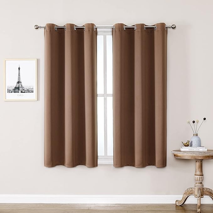 ChrisDowa Grommet Room Darkening Curtains for Bedroom and Living Room - 2 Panels Set Thermal Insulated Blackout Curtains (Cappuccino, 38W x 54L)
