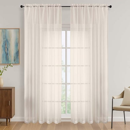 OVZME Cream Bedroom Curtains 2 Panel Sets 90 Inch Length, 59 Inch Extra Wide Light Filtering Light Weight Soft Window Treatment Panels for Study Room Living Room Guest Room, 59Wx90L Inches