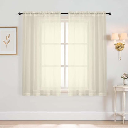 Cream Window Sheer Curtains 54 inch Length, Soft Airy Light Filtering Sheer Curtain 2 Panels Set, Dual Rod Pocket Gauze Drapes for Living Room Bedroom Dining Room, 2x42Wx54L Inches