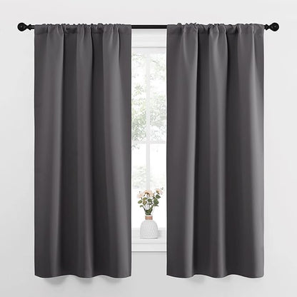 NICETOWN Grey Window Curtains for Bedroom - Home Decoration Thermal Insulated Rod Pocket Blackout Blinds & Drapes for Small Windows (Gray, 2 Panels, W34 x L63 -Inch)