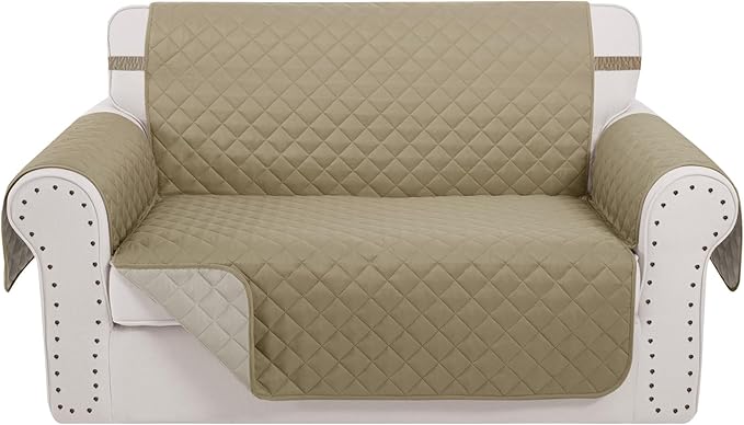 Reversible Loveseat Sofa Covers Couch Cover Furniture Protector(Loveseat Small,Camel/Beige)