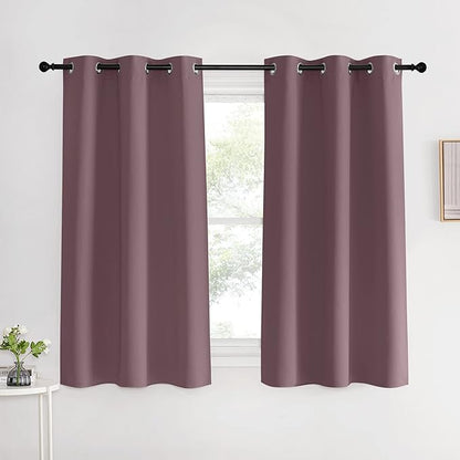 NICETOWN Kitchen Curtains, Short Curtains for Bedroom Windows, Dry Rose, 42" W by 60" L, 1 Pair, Thermal Insulated Room Darkening Curtain Panels for Girls Room, Cafe