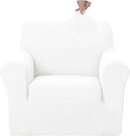 U-NICE HOME Stretch Recliner Chair Cover, Pet Friendly Armchair Slipcover Furniture Protector, Washable Couch Cover, Ivory White