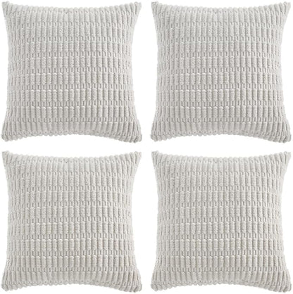 Fancy Homi 4 Packs Pure White Decorative Throw Pillow Covers 18x18 Inch for Living Room Couch Bed, Rustic Modern Farmhouse Boho Home Decor, Soft Plush Corduroy Cute Accent Square Cushion Case 45x45 cm