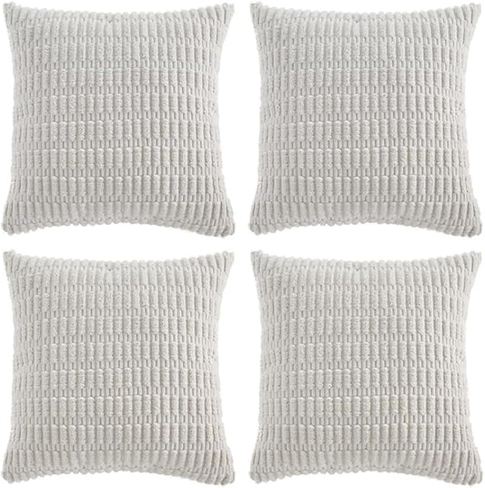 Fancy Homi 4 Packs Pure White Decorative Throw Pillow Covers 18x18 Inch for Living Room Couch Bed, Rustic Modern Farmhouse Boho Home Decor, Soft Plush Corduroy Cute Accent Square Cushion Case 45x45 cm