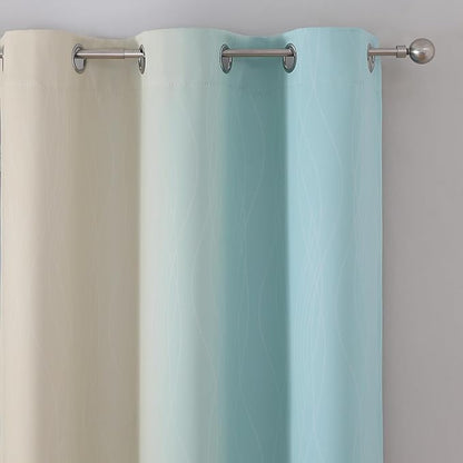 Estelar Textiler Aqua and Beige Blackout Curtains & Drapes for Bedroom, Thermal Insulated Ombre Blackout Drapes, Room Darkening Energy Saving Curtains for Living Room, 42Wx63L, 2 Panels