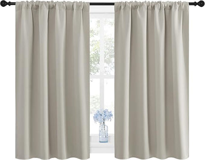 NICETOWN Blackout Curtains for Living Curtains, Room Darkening Window Curtain Panels, Easy-Care Solid Thermal Insulated Draperies/Drapes for Daughter Room (Natural, 2 Panels, 42 by 48)