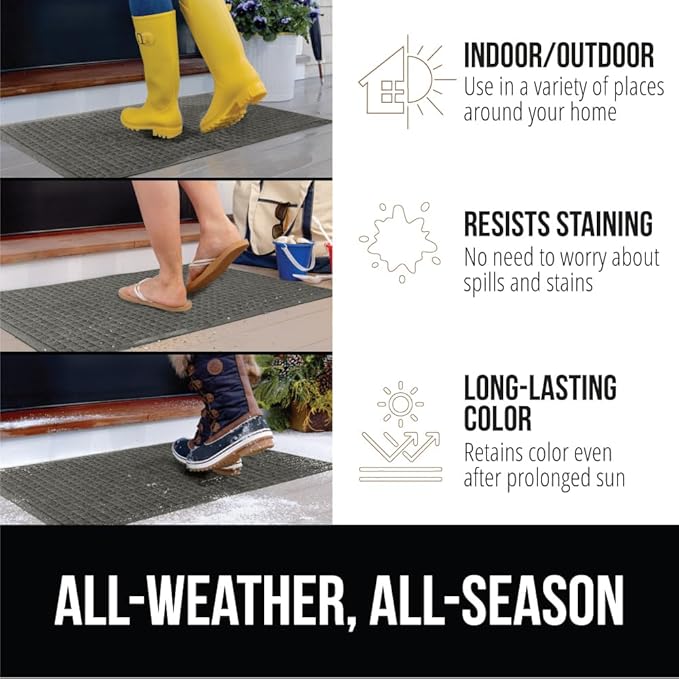 GORILLA GRIP® Ultra Absorbent Front Door Mat Outside Entrance, 47x35, Traps Dirt and Moisture, HydroABSORB Indoor Outdoor Doormat Holds Up to 6 Cups Water, Stain and Fade Resistant Welcome Mat, Grey