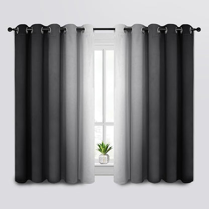 SimpleHome Ombre Room Darkening Curtains for Bedroom, Gradient Black to Grey White Light Blocking Thermal Insulated Grommet Window Curtains/Drapes for Living Room,2 Panels, 62x63 inches Length