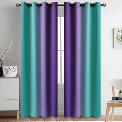 Yakamok Ombre Teal and Purple Curtains for Bedroom, Gradient Room Darkening Curtains 84 inches long,Grommet Thermal Insulated Light Blocking Window Drapes/Curtain for Living Room,52 x 84 Inch,2 Panels