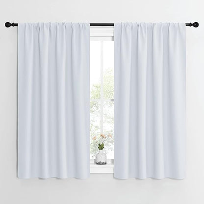 NICETOWN Greyish White Window Curtain Panels - Thermal Insulated Rod Pocket Room Darkening Curtain Sets for Bedroom (Platinum - Greyish White, 2 Panels, 42 by 54)