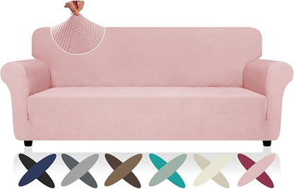ZNSAYOTX Super Stretch Sofa Cover (72"-92"), New Striped Sofa Covers Fitted Slipcovers with Elastic Bottom, Dog Cat Pets Proof Spandex Washable Fabric Comfortable & Durable (Rose, Sofa)