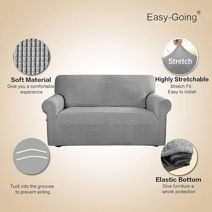 Easy-Going Stretch Loveseat Slipcover 1-Piece Sofa Cover Furniture Protector Couch Soft with Elastic Bottom for Kids Polyester Spandex Jacquard Fabric Small Checks (Loveseat, Light Gray)