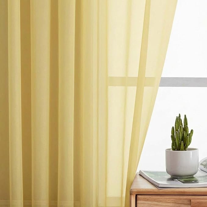 Sheer Curtains 63 Inch Length 2 Panels Set for Living Room Bedroom, Airy Soft Light Filtering Sheer Dining Room Curtains, Modern Rod Pocket Drapes, Yellow, Each 42" Wx63 L