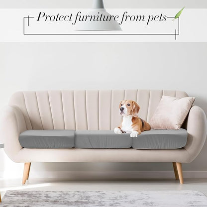 Newwiee 8Pcs Patio Cushion Covers Stretch Outdoor Cushion Cover Replacement for Patio Furniture Sofa Couch Slipcovers, Soft Flexibility Washable Furniture Protector(Waterproof Pure,Light Grey)
