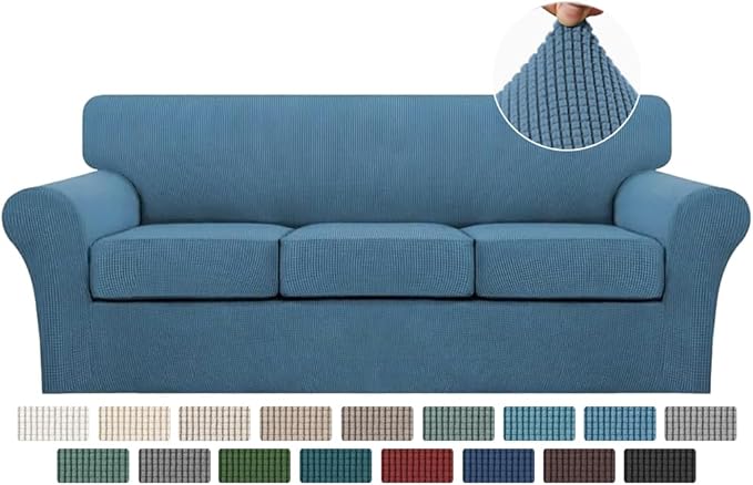 Turquoize 4 Piece Sofa Covers For 3 Cushion Couch Sofa Slipcover Soft Couch Cover For Dogs-Washable Sofa Furniture Covers With 3 Individual Cushion Covers, Jacquard Fabric (3 Cushion Sofa, Dusty Blue)