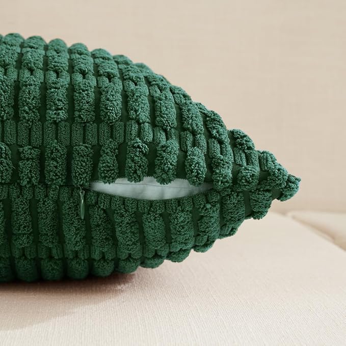Fancy Homi Set of 4 Green Boho Winter Decorative Throw Pillow Covers 22x22 Inch for Couch Bed Sofa, Aesthetic Modern Bohemian Room Decor, Soft Fuzzy Cozy Corduroy Textured Cushion Case 55x55cm