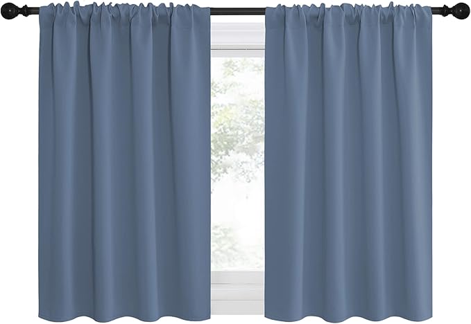 NICETOWN RV Blackout Curtains for Camper Windows, Short Blackout Curtains & Drapes, Thermal Insulated Blackout Curtain Panels for Kids Room, Play Room (Stone Blue, 42" Wide by 36" Long, 2 PCs)