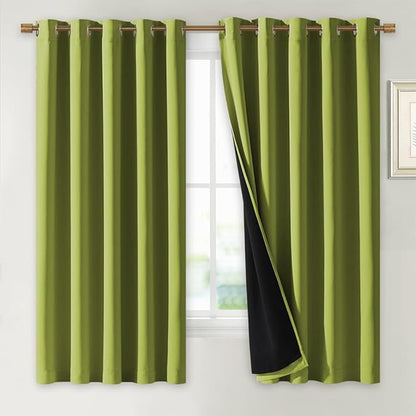 NICETOWN 100% Blackout Lined Curtains, Fresh Green, 1 Pair, 70" Width x 63" Length Each Panel, 2 Thick Layers Completely Blackout Window Treatment Thermal Insulated Drapes for Kitchen/Bedroom