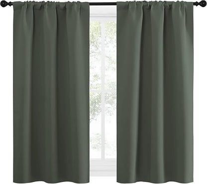 NICETOWN Bedroom Curtains Blackout Draperies - All Season Thermal Insulated Solid Rod Pocket Top Blackout Curtains/Drapes for Kid's Room (Dark Mallard, 1 Pair, 34 x 54 Inch)