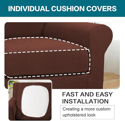 Turquoize 2 Piece Chair Covers Armchair Slipcovers for Living Room Armchair Sofa Cover with Individual Cushion Covers Feature Jacquard Fabric (Chair, Burnt Brick)