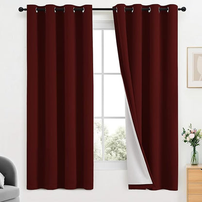 Yakamok Room Darkening 100% Blackout Curtains Grommet Window Treatments with 2 Thick Layers-Burgundy Red Thermal Insulated Drapes Set of 2 Panels for Bedroom Living Room 52 Inches by 63 Inches Length