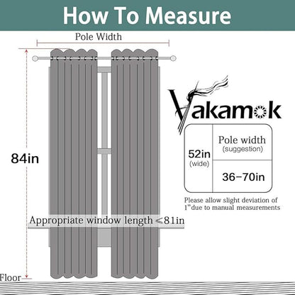 Yakamok 100% Blackout Curtains Black Room Darkening Thermal Insulated Window Curtain with 2 Thick Layers-Set of 2 Panels Grommet Top Drapes for Bedroom Living Room 52 Inches by 84 Inches Length