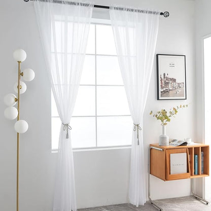 SpaceDresser Basic Rod Pocket Sheer Voile Window Curtain Panels White 1 Pair 2 Panels 60 Width 84 Inch Long for Kitchen Bedroom Children Living Room Yard(White,60 W x 84 L)