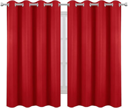 LEMOMO Blackout Curtains 66 x 54 Inch Long Bright Red Curtains Set of 2 Panels Room Darkening Curtains for Bedroom and Living Room
