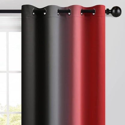 Yakamok Red and Black Blackout Curtains, Ombre Room Darkening Window Curtains for Living Room,Grommet Thermal Insulated Drapes,Light Blocking Curtains for Girls Bedroom,52x54 Inch, 2 Panels