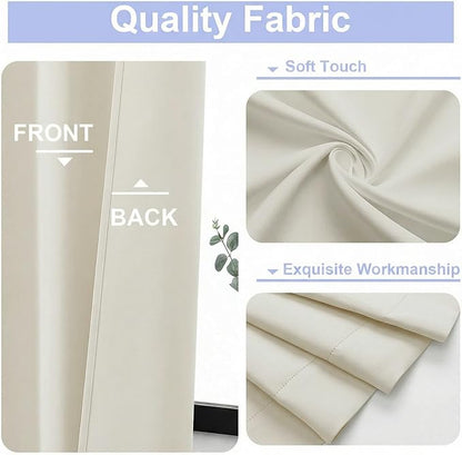 Simplebrand Ava Ivory Short Light Filtering Curtains for Bedroom 54 Inches Long 2 Panels Set, Solid Thermal Insulated, Energy Saving Window Treatment Curtains Light Filtering Drapes, W40 x L54 Inch