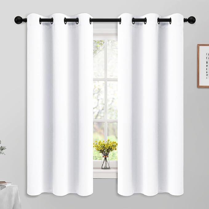 Yakamok Blackout Curtains Room Darkening Thermal Insulated Window Panels,Solid Grommet Top Drapes for Bedroom/Living Room(42Wx63L, Pure White, 2 Panels)