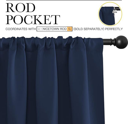 NICETOWN RV Blackout Curtains for Camper Windows, Kitchen Curtains, Short Blackout Drapes, Thermal Insulated Rod Pocket Window Treatment Draperies for Nursery (Navy, 42" x 36", Set of 2)