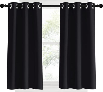 NICETOWN Blackout Bedroom Curtains for Windows 40 inch Long, Black, 2 Panels, 34 in Wide, Solid Thermal Insulated Grommet Light Reducing Black Panels Window Treatment for Kitchen/Cafe
