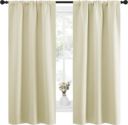 NICETOWN Bedroom Curtains for Kids Room, Window Treatment Thermal Insulated Solid Room Darkening Drape Panels for Girls Room (Beige, Set of 2, 34 inches Width by 63 inches Length)